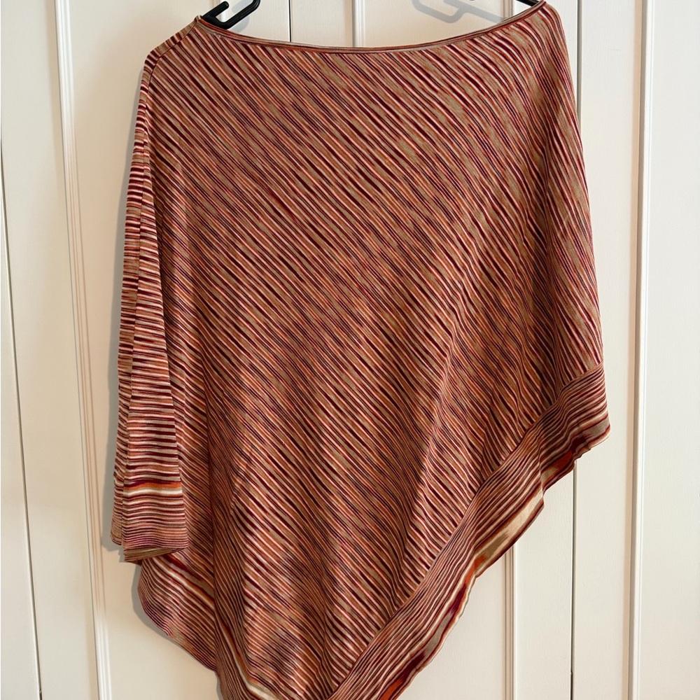 BCBGMaxAzria Diagonal Striped Poncho in Rust, Cream & Tan